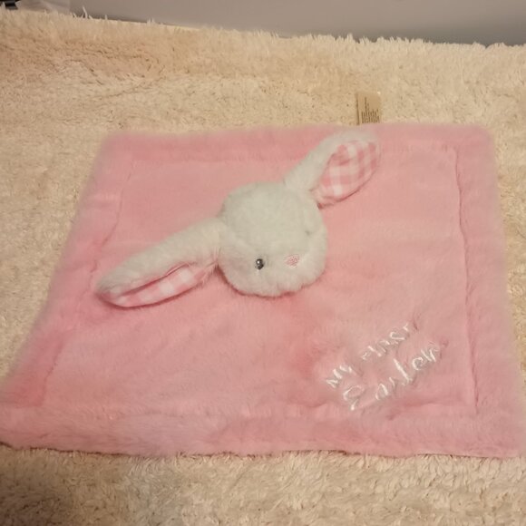 NWOT~ White Bunny Rabbit with Pink Embroidered 1st Easter Baby Security Blanket - Picture 7 of 11